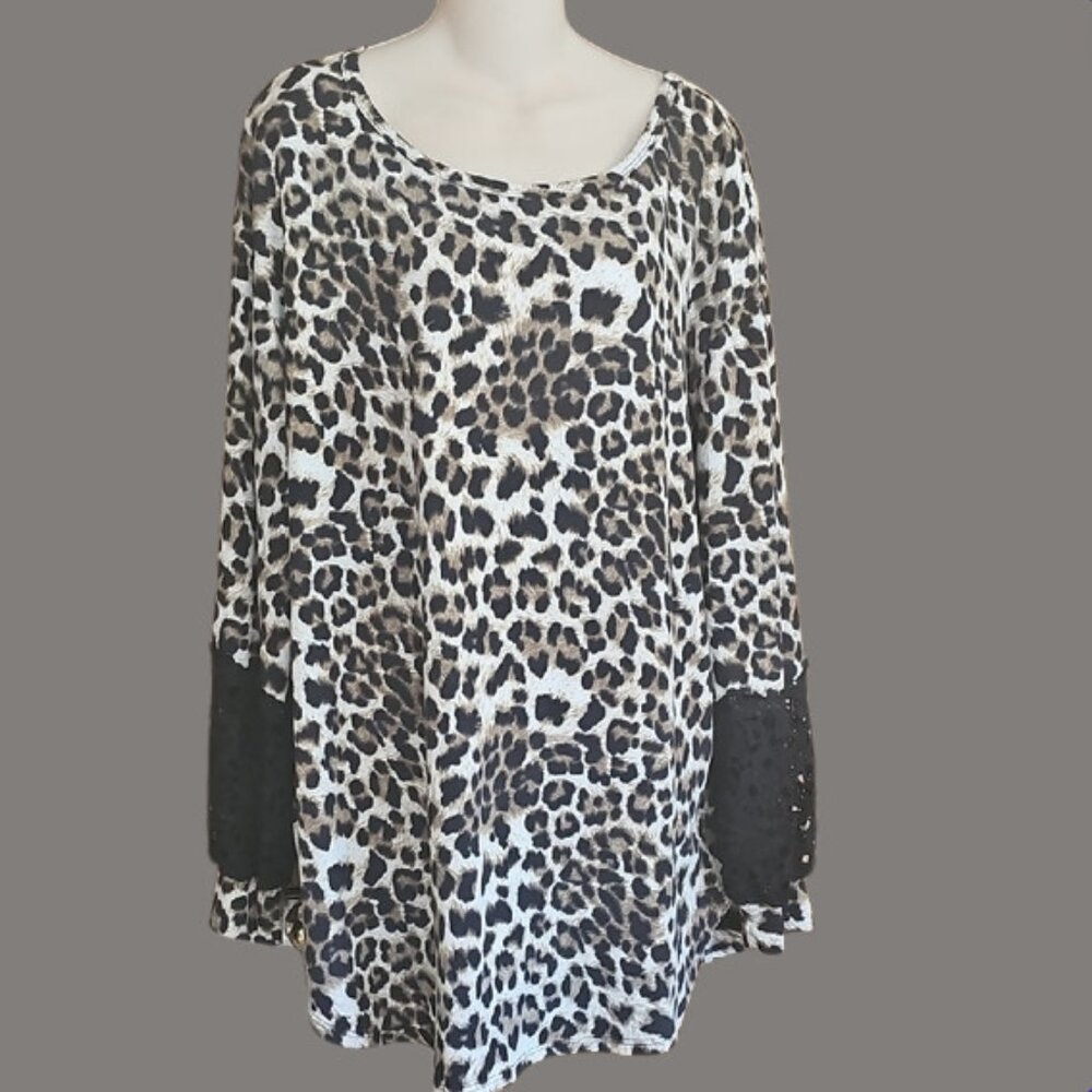 PaisleyGrace USA Leopard Print Women's Top with Black lace Accents very soft